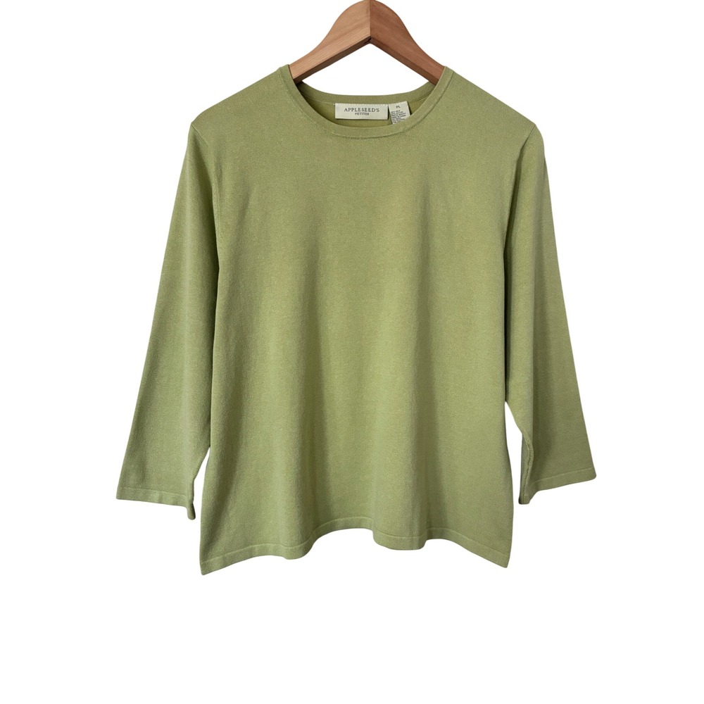 Appleseed's Petites Sage Green Silk Blend Crew Neck 3/4 Sleeve Sweater PL